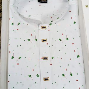 Alternative view of Premium Jamdani Suti Panjabi green name pata (cod-13)
