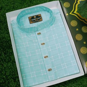সুতি কটন কাপরের পাঞ্জাবি (কোড-৪১)আকাশি-Sky Blue