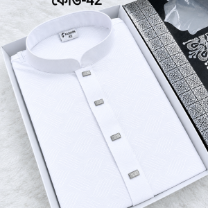 জাফরান ফেব্রিকের পাঞ্জাবি  সাদা-কালার (কোড-42)